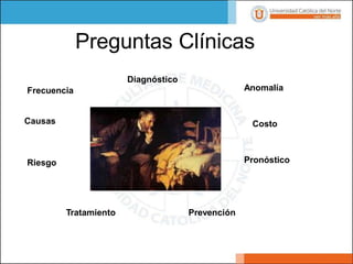 Preguntas Clínicas
Anomalía
Diagnóstico
Frecuencia
Riesgo Pronóstico
Tratamiento Prevención
Causas Costo
 