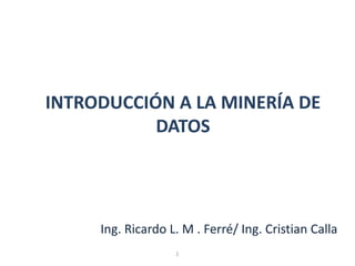 INTRODUCCIÓN A LA MINERÍA DE
DATOS
Ing. Ricardo L. M . Ferré/ Ing. Cristian Calla
1
 