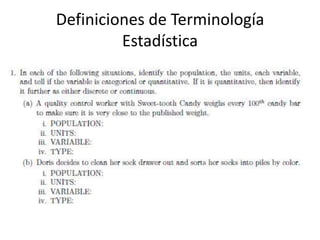 Definiciones de Terminología Estadística