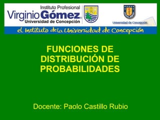 FUNCIONES DE DISTRIBUCIÓN DE PROBABILIDADES Docente: Paolo Castillo Rubio 