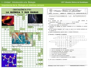 I - Unidad : Introducción a la Biología          I.E.P «Nuestra Señora de Guadalupe»

Importancia de la Biología en distintos campos
 