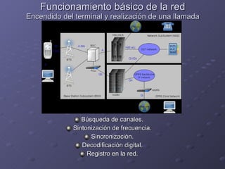 Funcionamiento básico de la red Encendido del terminal y realización de una llamada Búsqueda de canales. Sintonización de frecuencia. Sincronización. Decodificación digital. Registro en la red. 