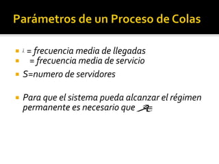 Mecanismo de servicioCanal: Hace referencia al número de servidores que hay en el sistema (Serie, Paralelo).Tiempo de Servicio: Es el tiempo que transcurre desde el inicio del servicio para un cliente hasta su terminación. La distribución más usada para los tiempos de servicio es la EXPONENCIAL.