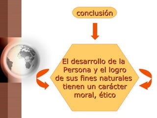 El desarrollo de la  Persona y el logro de sus fines naturales  tienen un carácter moral, ético conclusión 