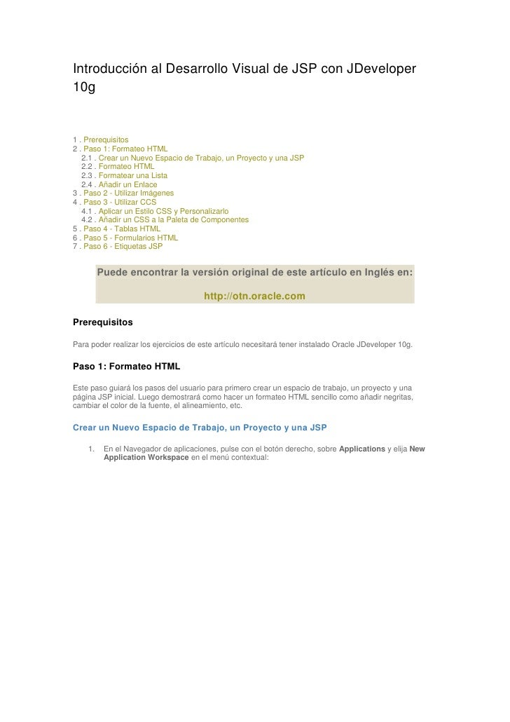 Introducción Al Desarrollo Visual De Jsp Con J Developer 10g