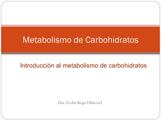 Metabolismo de Carbohidratos

Introducción al metabolismo de carbohidratos




             Dra. Evelin Rojas Villarroel
 