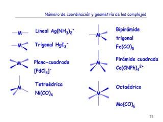 25
Número de coordinación y geometría de los complejos
 