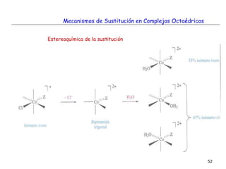 52
Estereoquímica de la sustitución
Mecanismos de Sustitución en Complejos Octaédricos
 