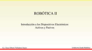 ROBÓTICA II
Introducción a los Dispositivos Electrónicos
Activos y Pasivos
Lic. Jesus Alberto Valladares Suazo Undécimo Grado Robótica
 