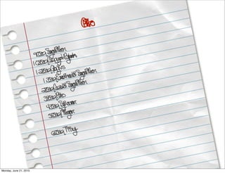 ke
                                          Ah
                                           ir
                                      pe
                                   geMm m
                                  smih hk
                        90e S ymy r
                          : 0q r‘ B
                                     qq x m p
                           :3e s
                        1 00qC vs
                                 t Ay ’ i Smih
                             3 q p i e h seMm
                          1 20 q ikw gp e
                            :
                               1       Evx m e
                                   0q xe p m
                                 :3t w mih
                             20q w
                              :3t        hSeM
                                      ew g
                                      Cs i s
                               3     t Bo
                                 :3 q ve m
                                   0 i r
                                         t s
                                        y zw
                                      qSivm
                                  43t r
                                   :0
                                   50
                                    :0t Mm gs
                                       q ihm

                              60
                              :0t Tiixt
                                 q“ y



Monday, June 21, 2010
 