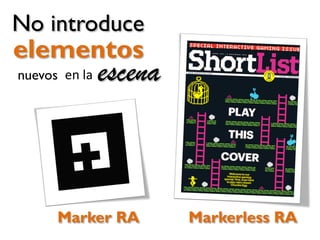 No introduce

elementos
nuevos en la

escena

Marker RA

Markerless RA

 