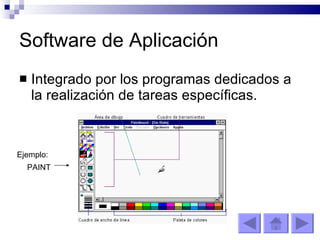 Software de Aplicación Integrado por los programas dedicados a la realización de tareas específicas. PAINT Ejemplo: 