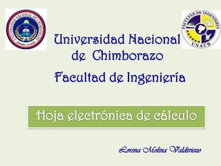 Universidad Nacional  de  Chimborazo Facultad de Ingeniería Hoja electrónica de cálculo Lorena Molina Valdiviezo 