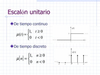 Escal ó n unitario  De tiempo continuo  De tiempo discreto  