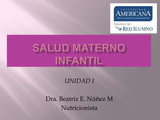 UNIDAD I
Dra. Beatriz E. Núñez M
Nutricionista
 