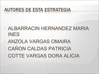  ALBARRACIN HERNANDEZ MARIA
INES
 ANZOLA VARGAS OMAIRA
 CAÑON CALDAS PATRICIA
 COTTE VARGAS DORA ALICIA
 