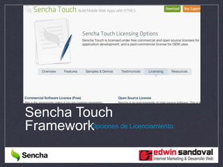 Sencha Touch
FrameworkOpciones de Licenciamiento.
 