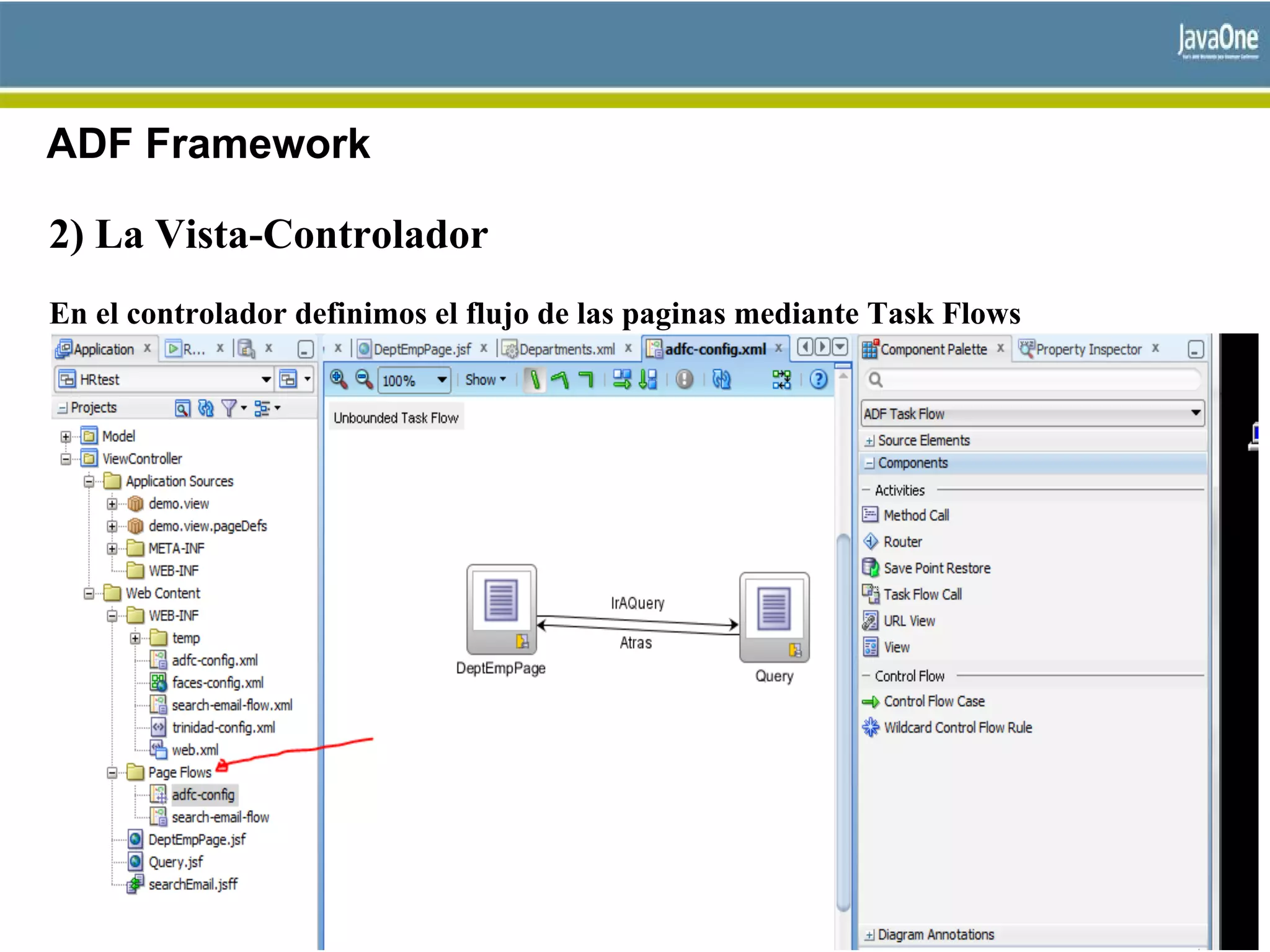 ADF Framework
2) La Vista-Controlador
En el controlador definimos el flujo de las paginas mediante Task Flows
 
