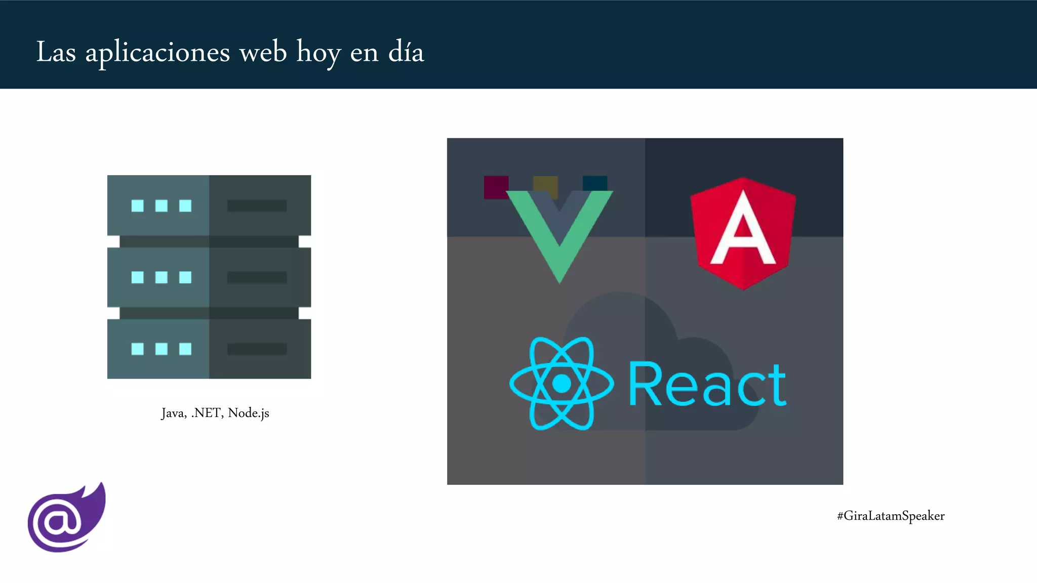 Java, .NET, Node.js
Las aplicaciones web hoy en día
#GiraLatamSpeaker
 