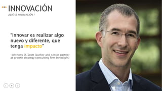 9 igacifuentes
INNOVACIÓN
“Innovar es realizar algo
nuevo y diferente, que
tenga impacto”
-Anthony D. Scott (author and senior partner
at growth strategy consulting firm Innosight)
¿QUÉ ES INNOVACIÓN ?
 