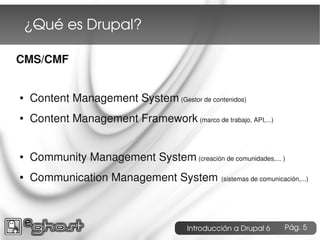 ¿Qué es Drupal?

CMS/CMF


●   Content Management System (Gestor de contenidos)
●   Content Management Framework (marco de...