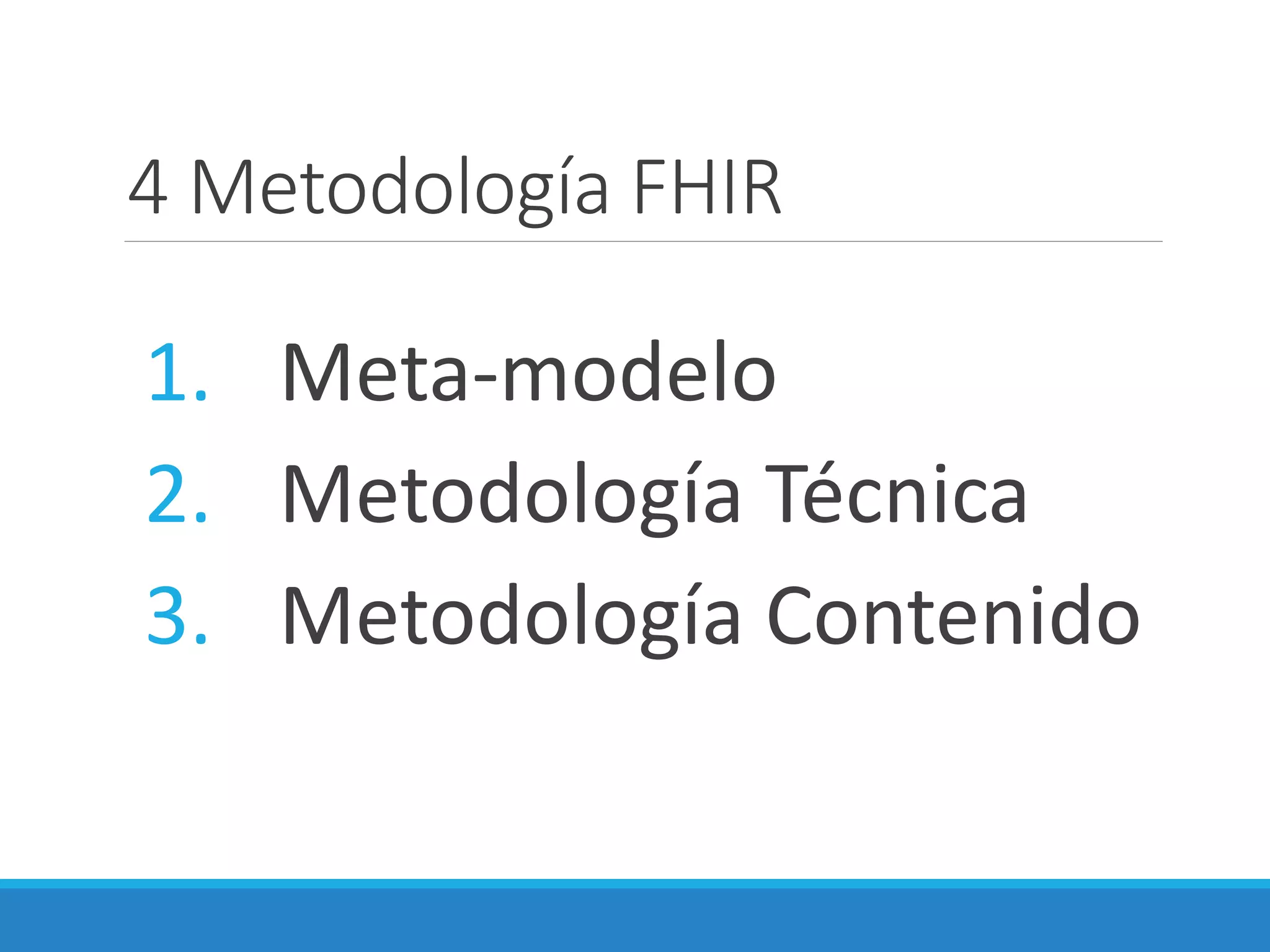 4 Metodología FHIR
1. Meta-modelo
2. Metodología Técnica
3. Metodología Contenido
 