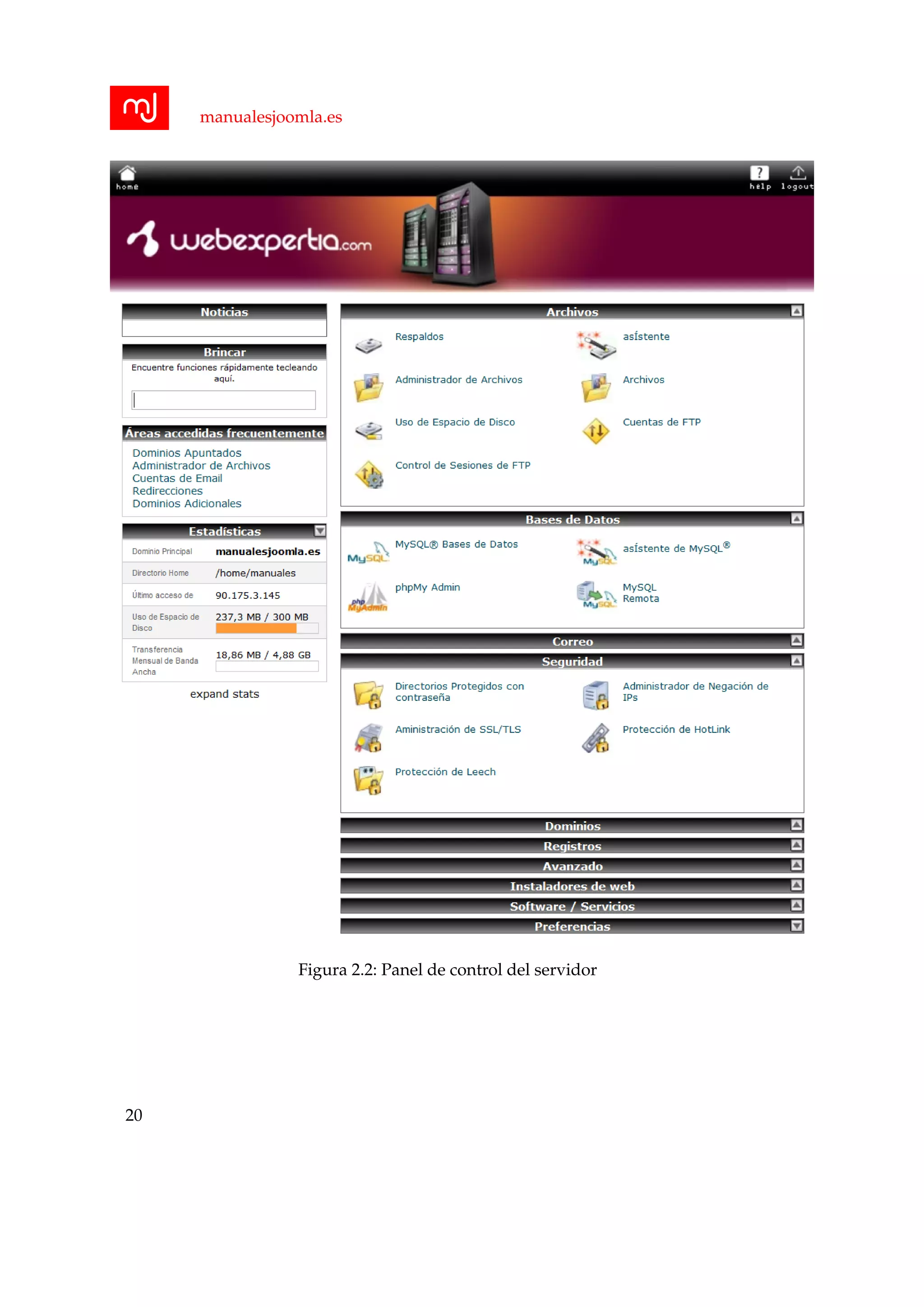 manualesjoomla.es
Figura 2.2: Panel de control del servidor
20
 