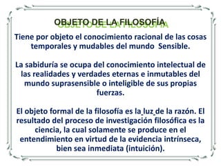 IMPORTANCIA DE LA FILOSOFÍALa filosofía nos  brinda una  visión  totalizadora de los fenómenos que ocurren en  nuestra realidad, tratando de encontrar las causas últimas de los  mismos. Nos permite problematizar  todo  tipo de situaciones y a través de ella podemos  lograr  una transformación constante del hombre y del mundo.