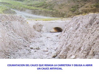 COLMATACION DEL CAUCE QUE REBASA LA CARRETERA Y OBLIGA A ABRIR
UN CAUCE ARTIFICIAL.
 