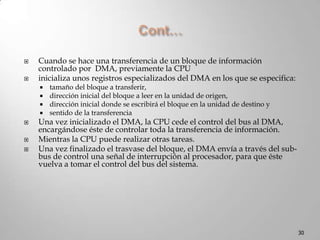 Estructuras Básicas de ComputadoresLas unidades funcionales de un computador se interconectan de acuerdo con una determinada organización. La interconexión se realiza mediante hilos conductores en paralelo que transmiten simultáneamente información (una palabra de datos, por ejemplo).Se consigue una velocidad razonable de funcionamiento. BUS: Conjunto de cables que transmite información en paraleloSon de tres tipos:sub-bus de  datossub-bus de direcciones sub-bus de control19