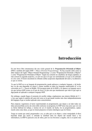 Introduccion a la programacion orientada a objetos | PDF
