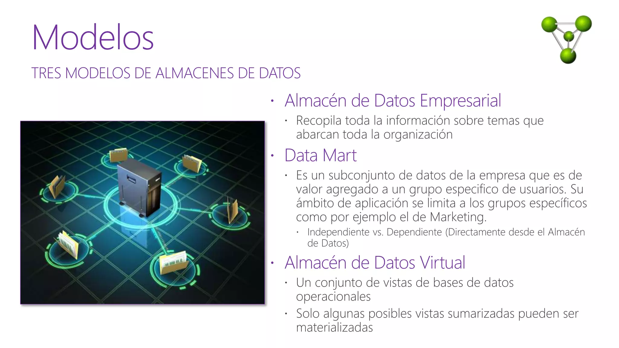 TRES MODELOS DE ALMACENES DE DATOS
 