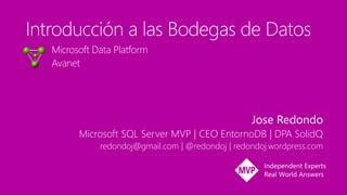 Microsoft Data Platform
Avanet
Jose Redondo
Microsoft SQL Server MVP | CEO EntornoDB | DPA SolidQ
redondoj@gmail.com | @redondoj | redondoj.wordpress.com
 