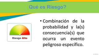GC-F-004 V.01
Qué es Riesgo?
• Combinación de la
probabilidad y la(s)
consecuencia(s) que
ocurra un evento
peligroso específico.
 