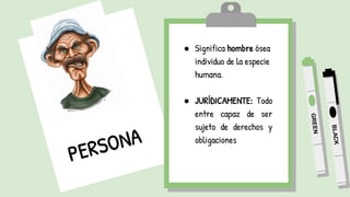 ● Significa hombre ósea
individuo de la especie
humana.
● JURÍDICAMENTE: Todo
entre capaz de ser
sujeto de derechos y
obligaciones
 