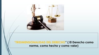 “TRIDIMENSIONALIDAD DEL DERECHO” ( El Derecho como
norma, como hecho y como valor)
 