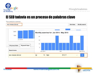 @mcielak www.influenciadigital.com.mx
#GoogleAcademies
El SEO todavía es un proceso de palabrasclave
 