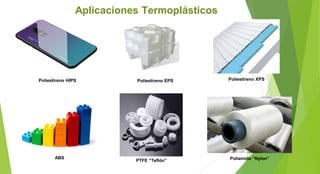 Poliestireno HIPS Poliestireno EPS Poliestireno XPS
ABS
PTFE “Teflón” Poliamida “Nylon”
Aplicaciones Termoplásticos
 