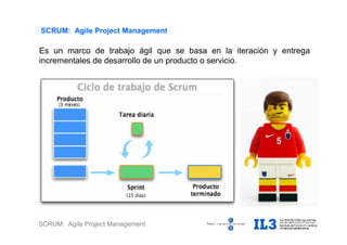 SCRUM: Agile Project Management
SCRUM: Agile Project Management
Es un marco de trabajo ágil que se basa en la iteración y entrega
incrementales de desarrollo de un producto o servicio.
 