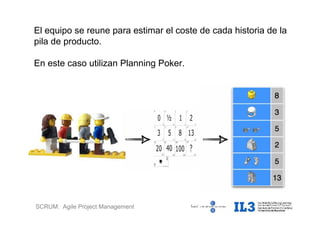 SCRUM: Agile Project Management
El equipo se reune para estimar el coste de cada historia de la
pila de producto.
En este caso utilizan Planning Poker.
 