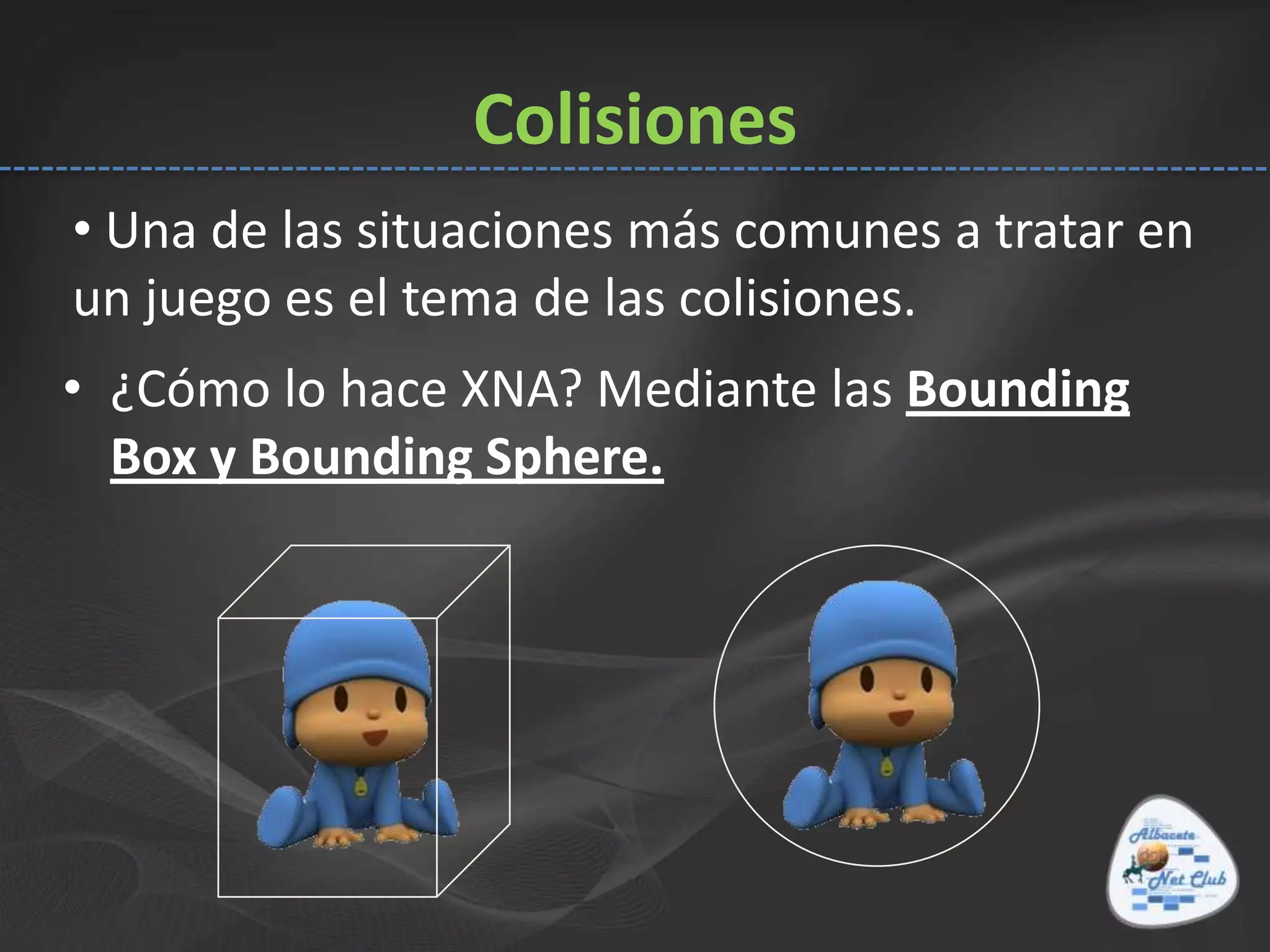 Capacidad de reproducción de video(Intro juego)Las Capas de XNAContentCodeComponentXACTXINPUTXContentDirect3DGraphicsAudioInputMathApplication ModelContent PipelineStarter KitsStorageGamesExtendedFrameworkCoreFrameworkGamer ServicesNetworkingPlatformLegendCommunityXNA ProvidesYou Provide