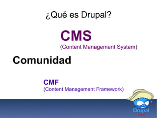 CMS
(Content Management System)
Comunidad
CMF
(Content Management Framework)
¿Qué es Drupal?
 