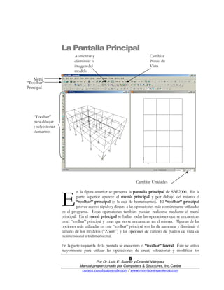 La Pantalla Principal
Por Dr. Luis E. Suárez y Drianfel Vázquez
Manual proporcionado por Computers & Structures, Inc.Carib...