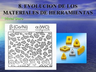 Metal Duro
Metal Duro
8
8. EVOLUCION DE LOS
. EVOLUCION DE LOS
MATERIALES DE HERRAMIENTAS
MATERIALES DE HERRAMIENTAS
 