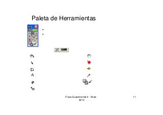 Física Experimental II - Rodo -
2012
11
•
•
Paleta de Herramientas
 