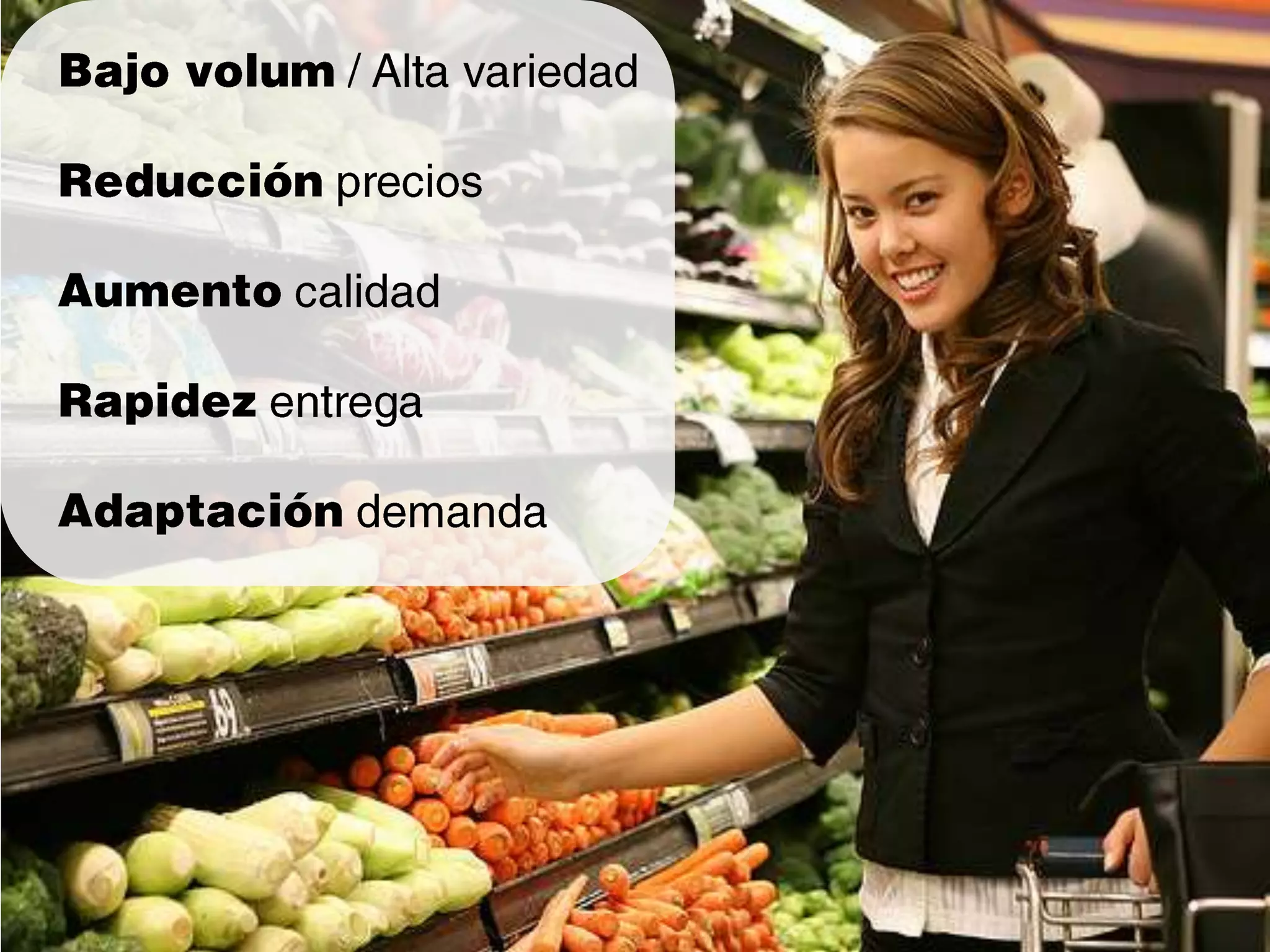 Bajo volum / Alta variedadReducción preciosAumento calidadRapidez entregaAdaptación demanda