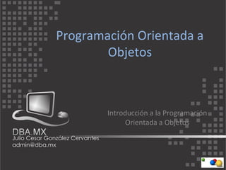 Programación Orientada a
        Objetos



        Introducción a la Programación
              Orientada a Objetos
 