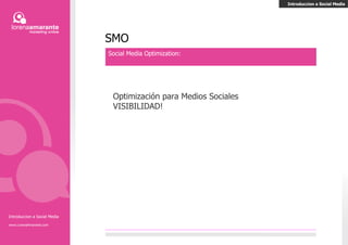 Redes Sociales Concepto Introducción a Social Media Estructura social compuesta por individuos y las relaciones que generan entre ellos. Las  redes sociales online  son sitios web o plataformas que nuclean comunidades de intereses que facilitan la  interacción  entre los miembros, potencian fenómenos ya existentes en las redes sociales o comunidades. Colaboración Compartir recursos Ampliar y estrechar vínculos Crear sentido de pertenencia  Sociabilizar conocimientos y experiencias Establecer relaciones de intercambio y/o reciprocidad. Introducción a Social Media www.LorenaAmarante.com 