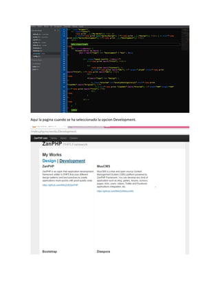 Aqui la pagina cuando se ha seleccionado la opcion Development. 
 