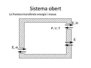 Sistema obert
La frontera transfereix energia i massa
 